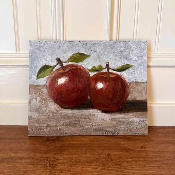 Two Apples Oil Painting - Kitchen Wall Art, Small Original Still Life - Picture 1 of 3